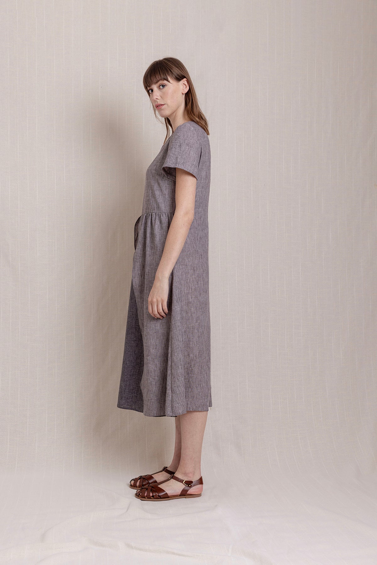 Kısa Kollu Bol Keten Elbise