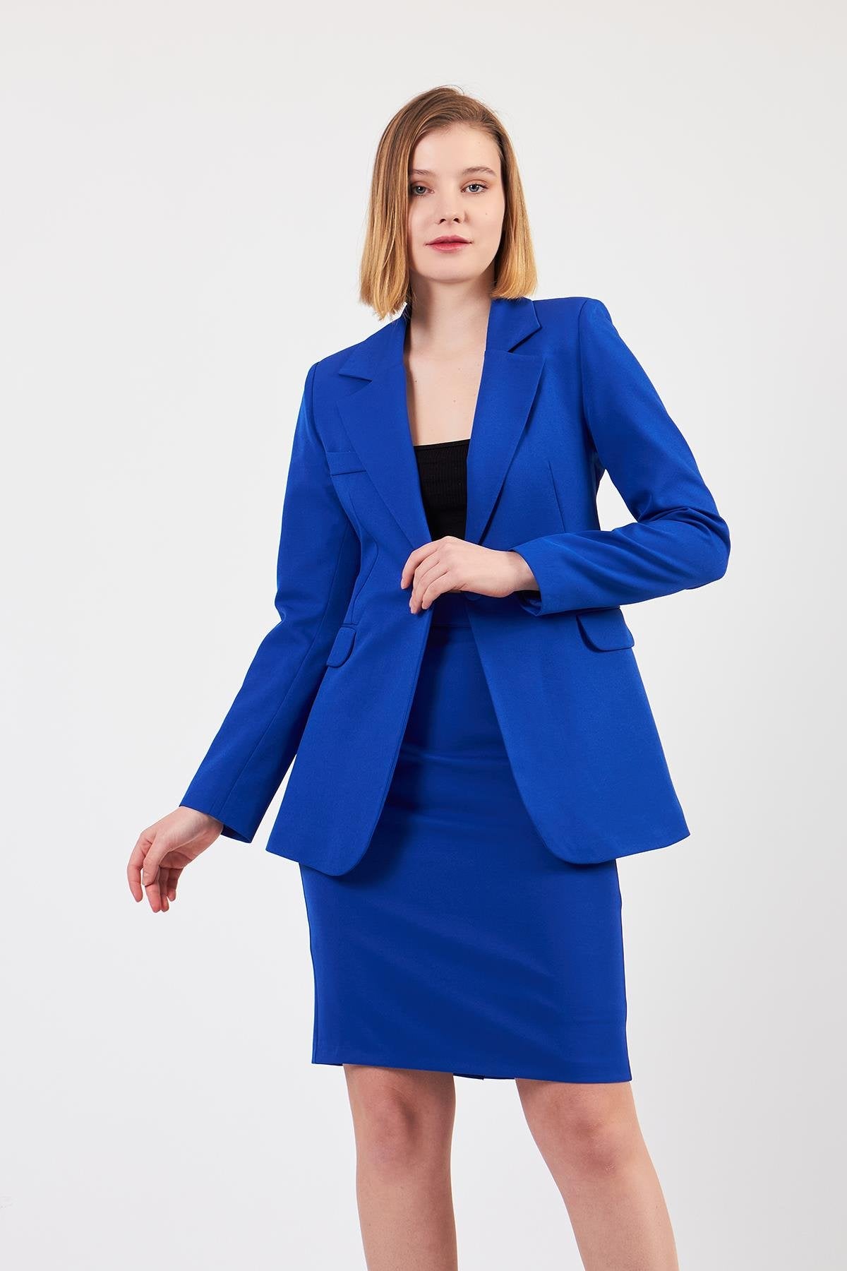 Saks Mavi Ceket etek Takım