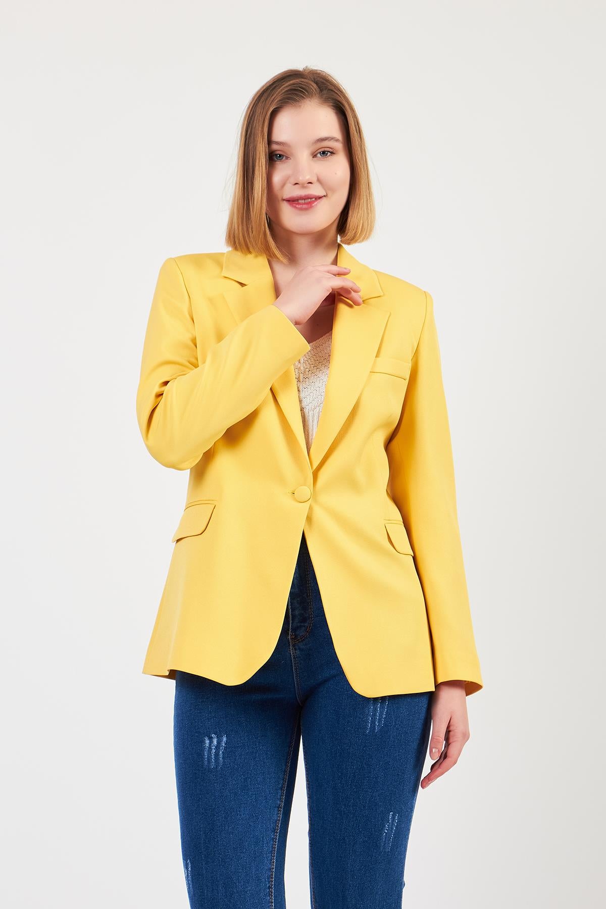 Sarı Tek Düğme Ceket