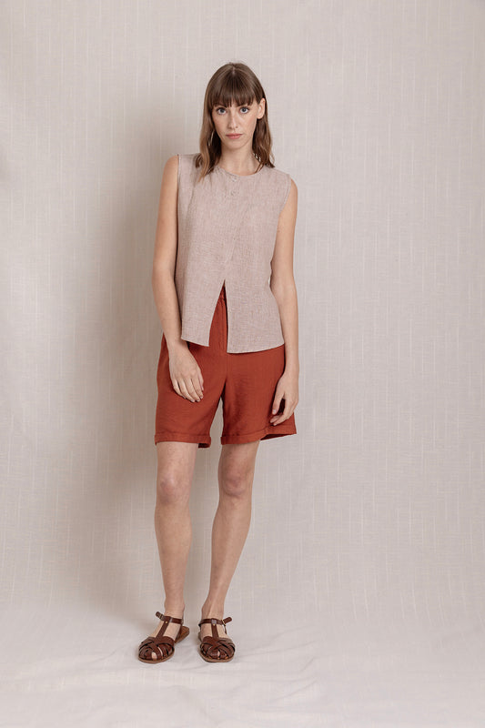 Keten Kısa Kollu Yazlık Bluz