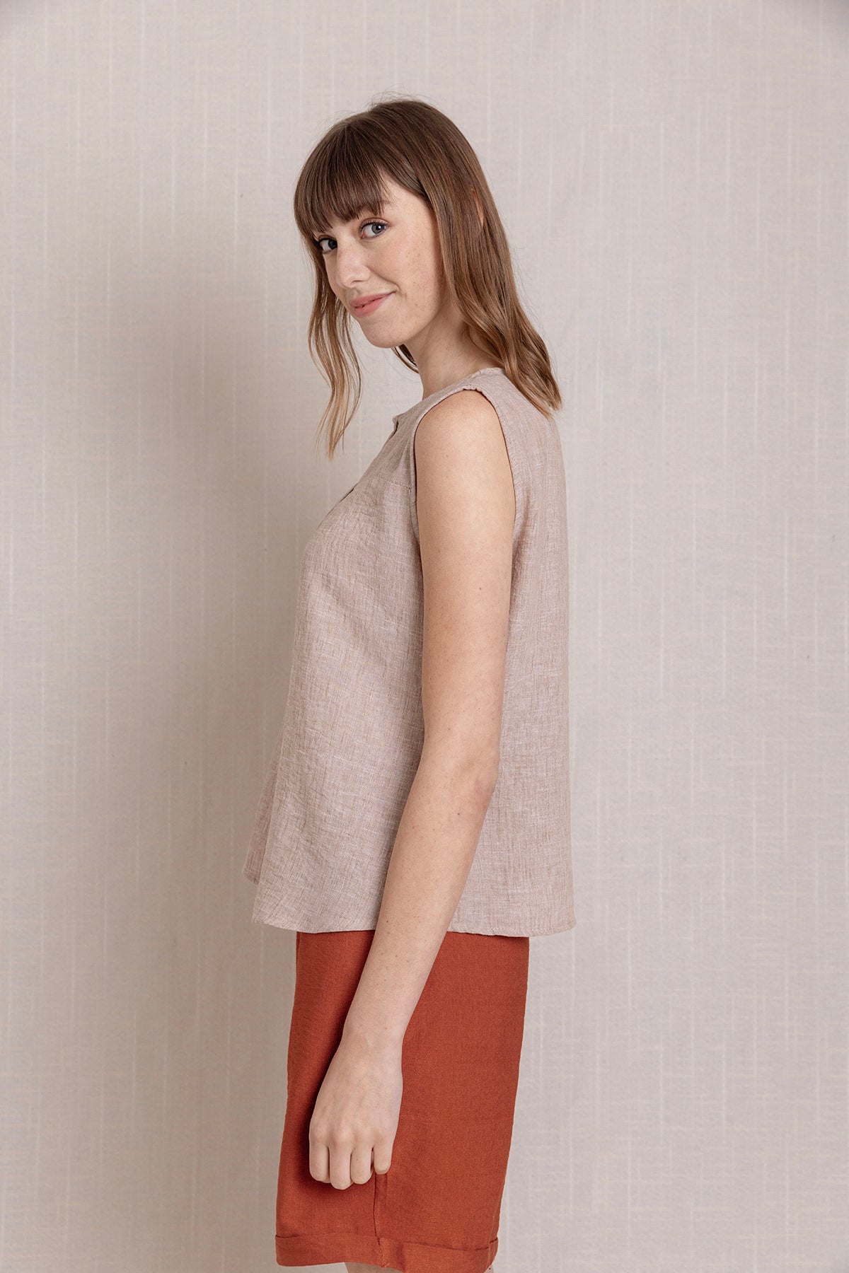 Keten Kısa Kollu Yazlık Bluz