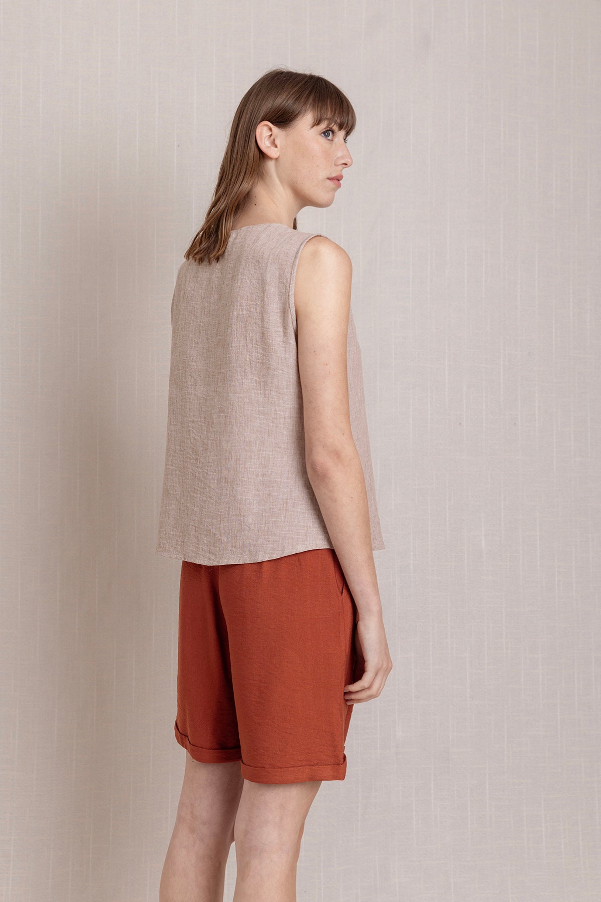 Keten Kısa Kollu Yazlık Bluz