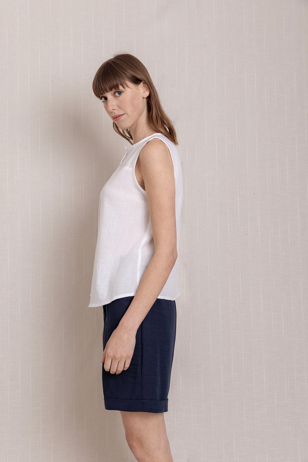 Keten Kısa Kollu Yazlık Bluz