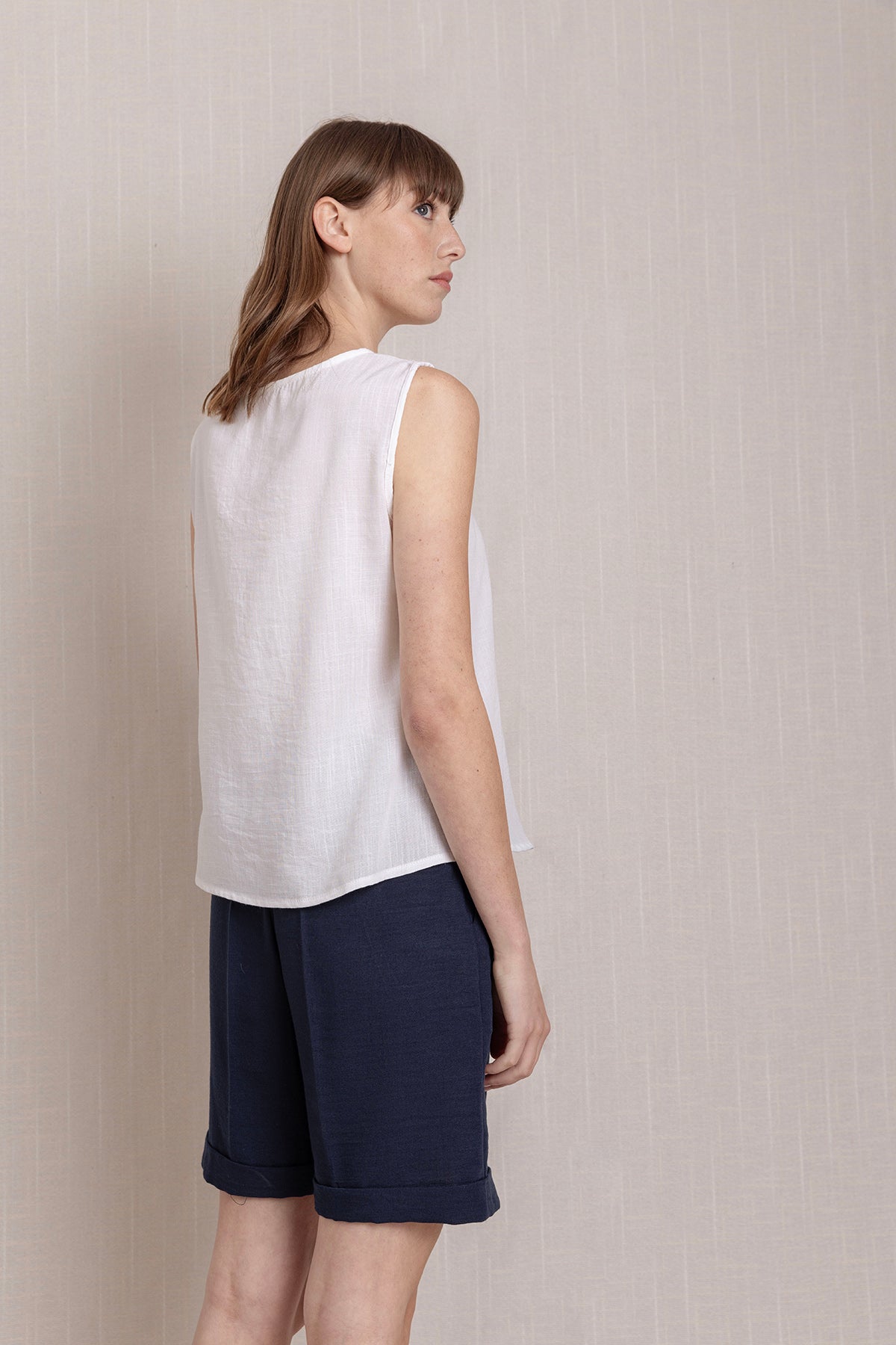 Keten Kısa Kollu Yazlık Bluz