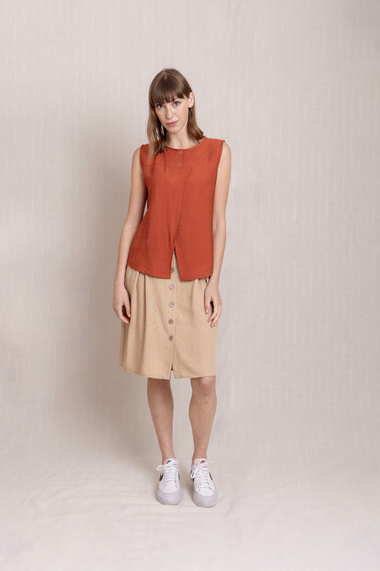 Keten Kısa Kollu Yazlık Bluz