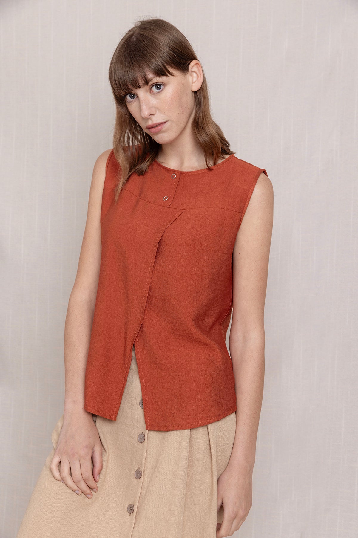 Keten Kısa Kollu Yazlık Bluz