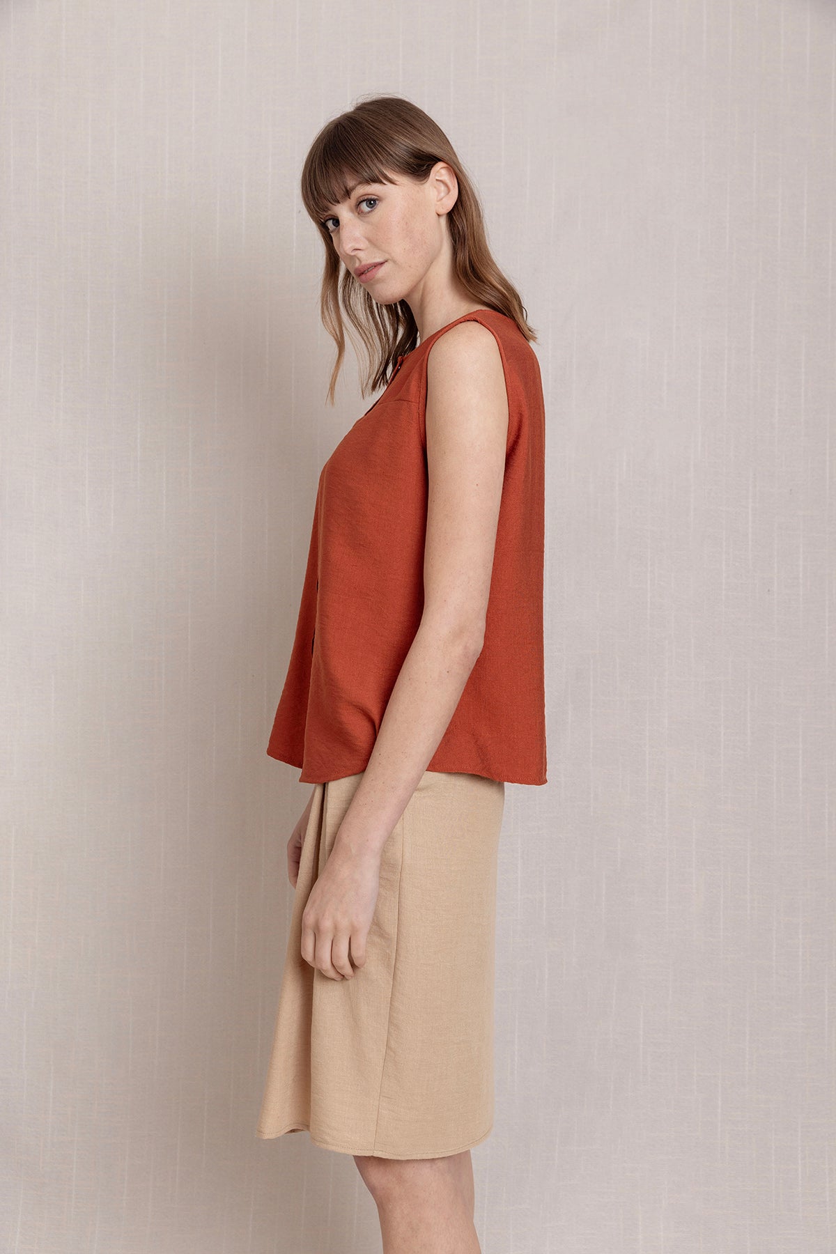 Keten Kısa Kollu Yazlık Bluz