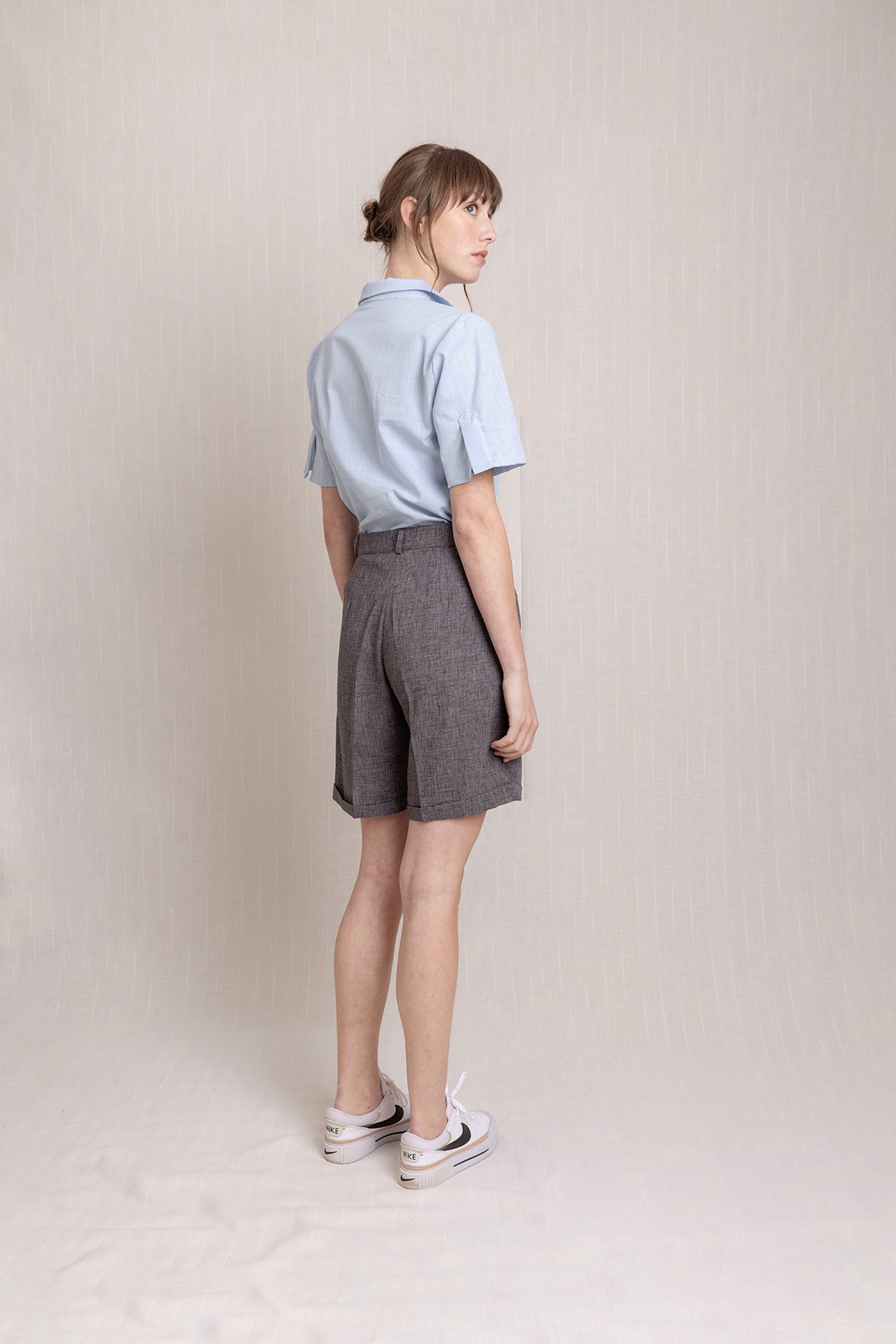 Keten Pleli Duble Paça Şort Pantolon