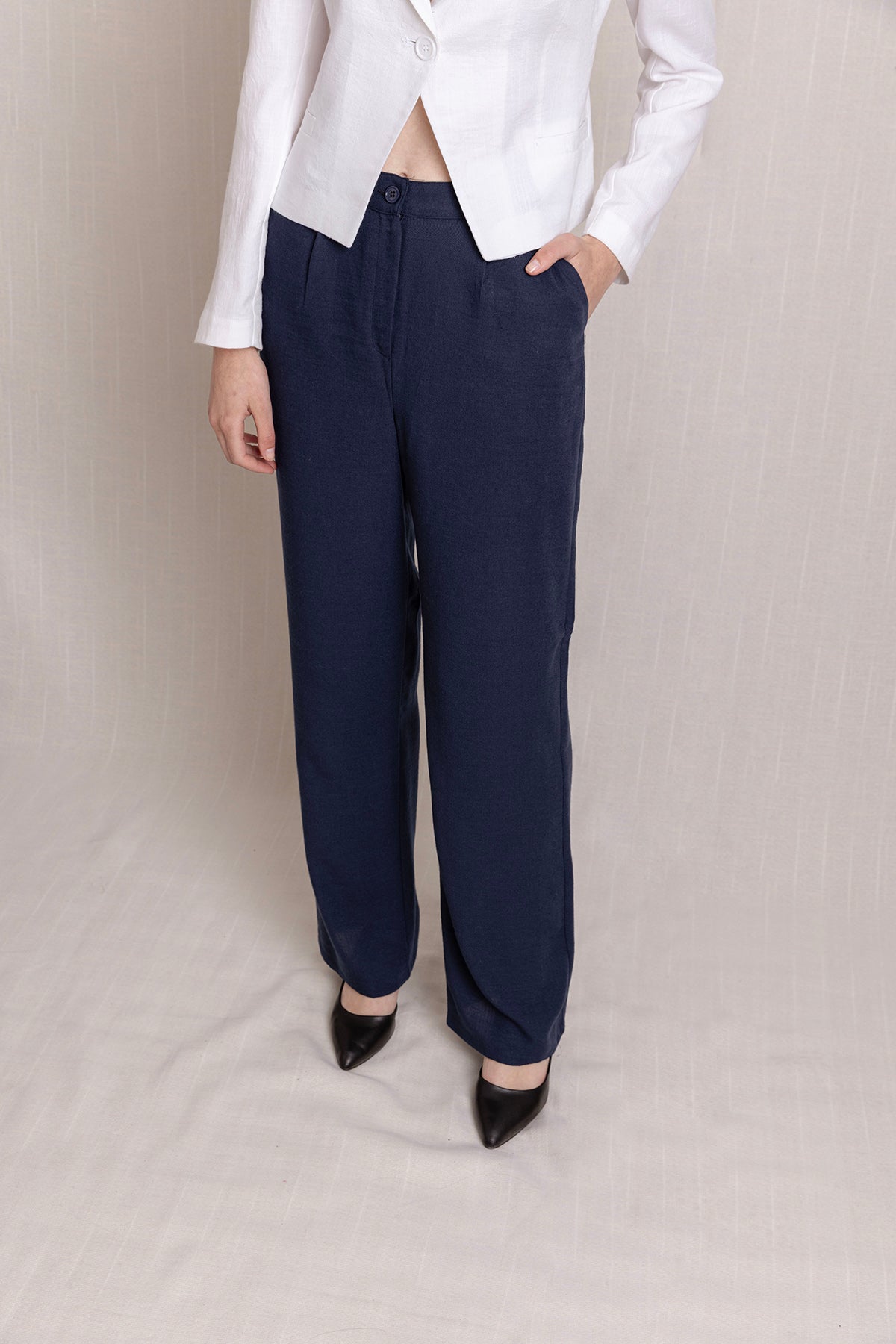 Keten Pleli Palazzo Pantolon