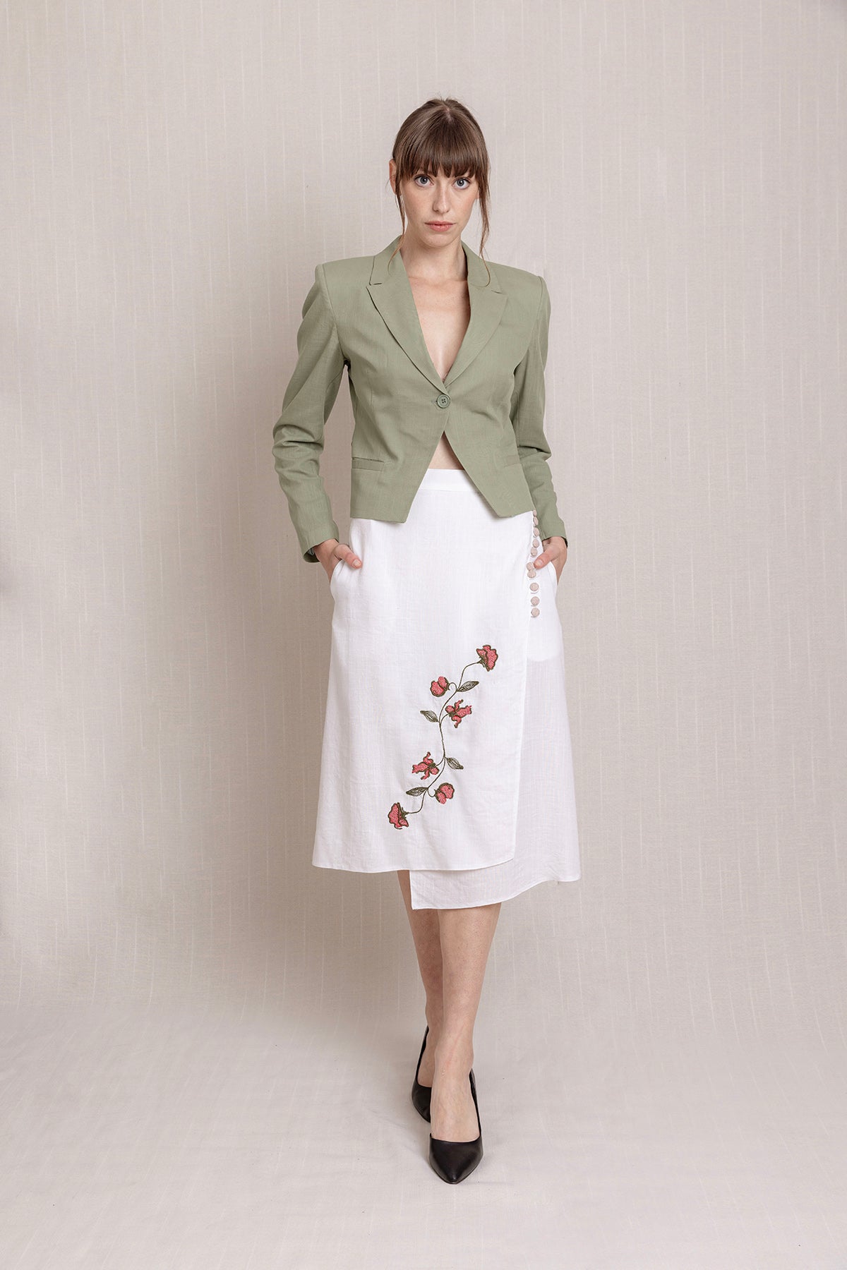 BEYAZ NAKIŞLI UZUN AZLIK KETEN ETEK