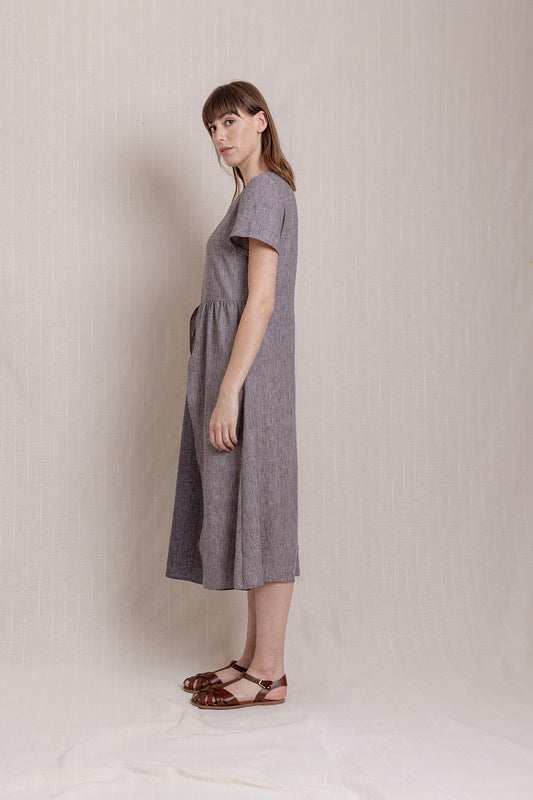 Kısa Kollu Bol Keten Elbise