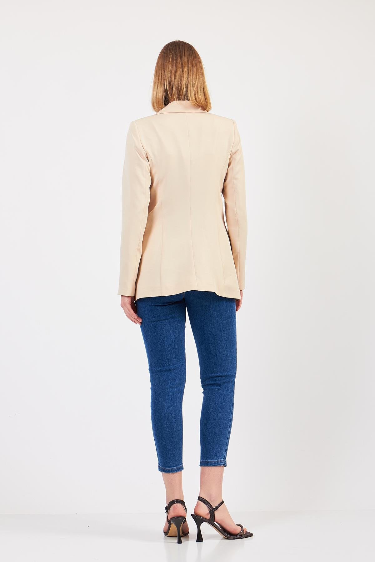 Bej Tek Düğme Ceket
