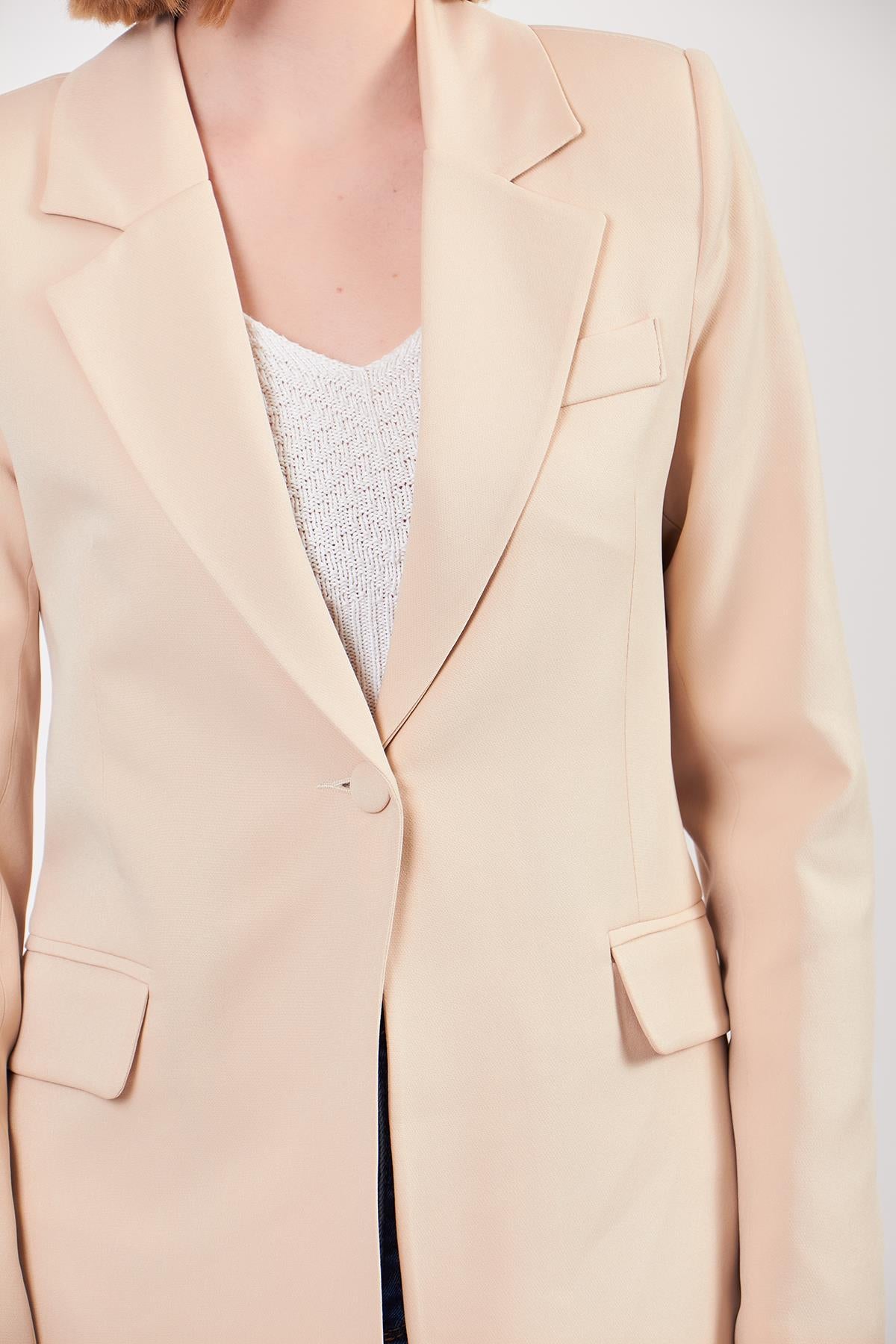 Bej Tek Düğme Ceket