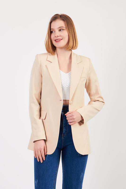 Bej Tek Düğme Ceket