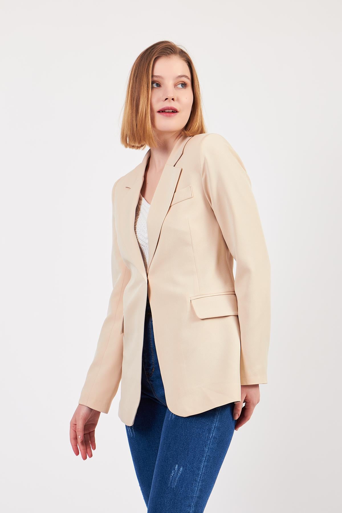 Bej Tek Düğme Ceket