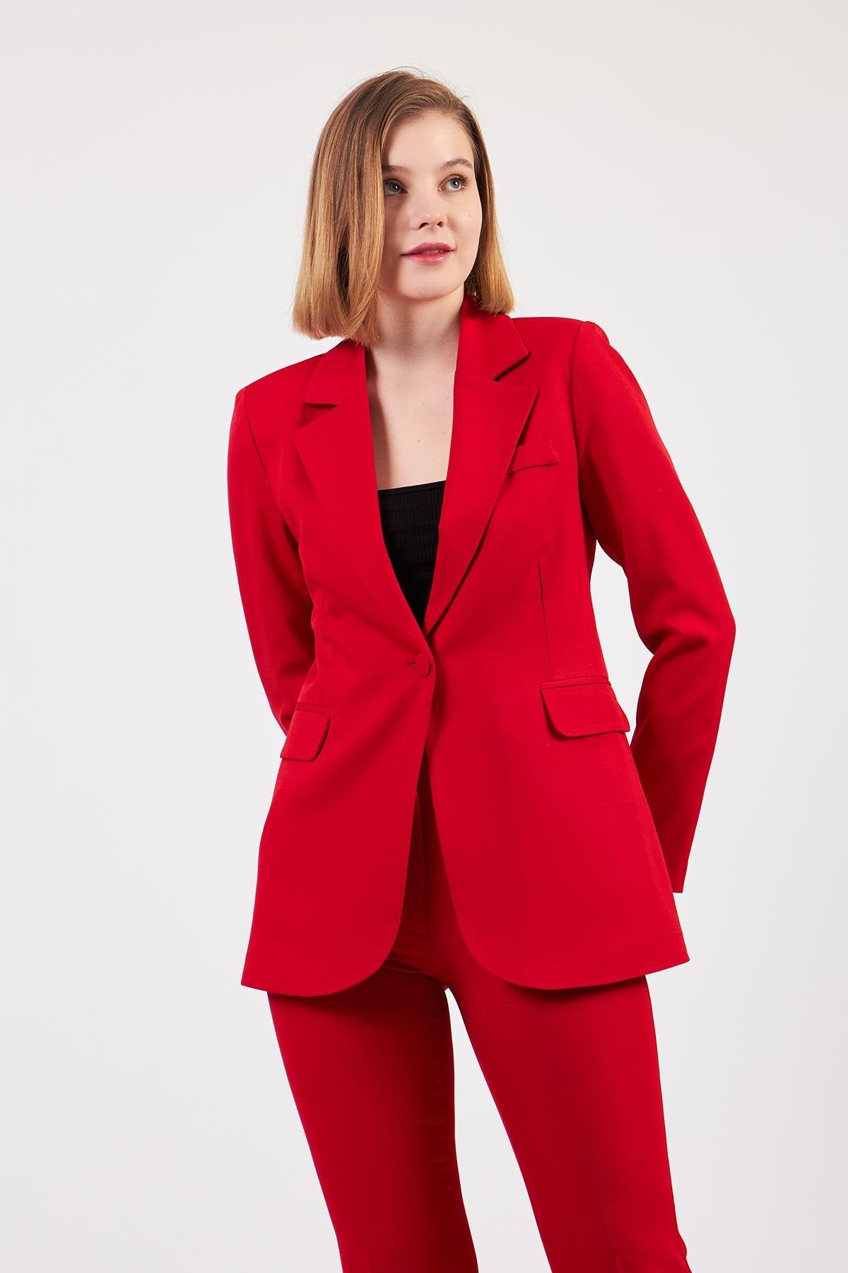 Kırmızı Tek Düğme Ceket