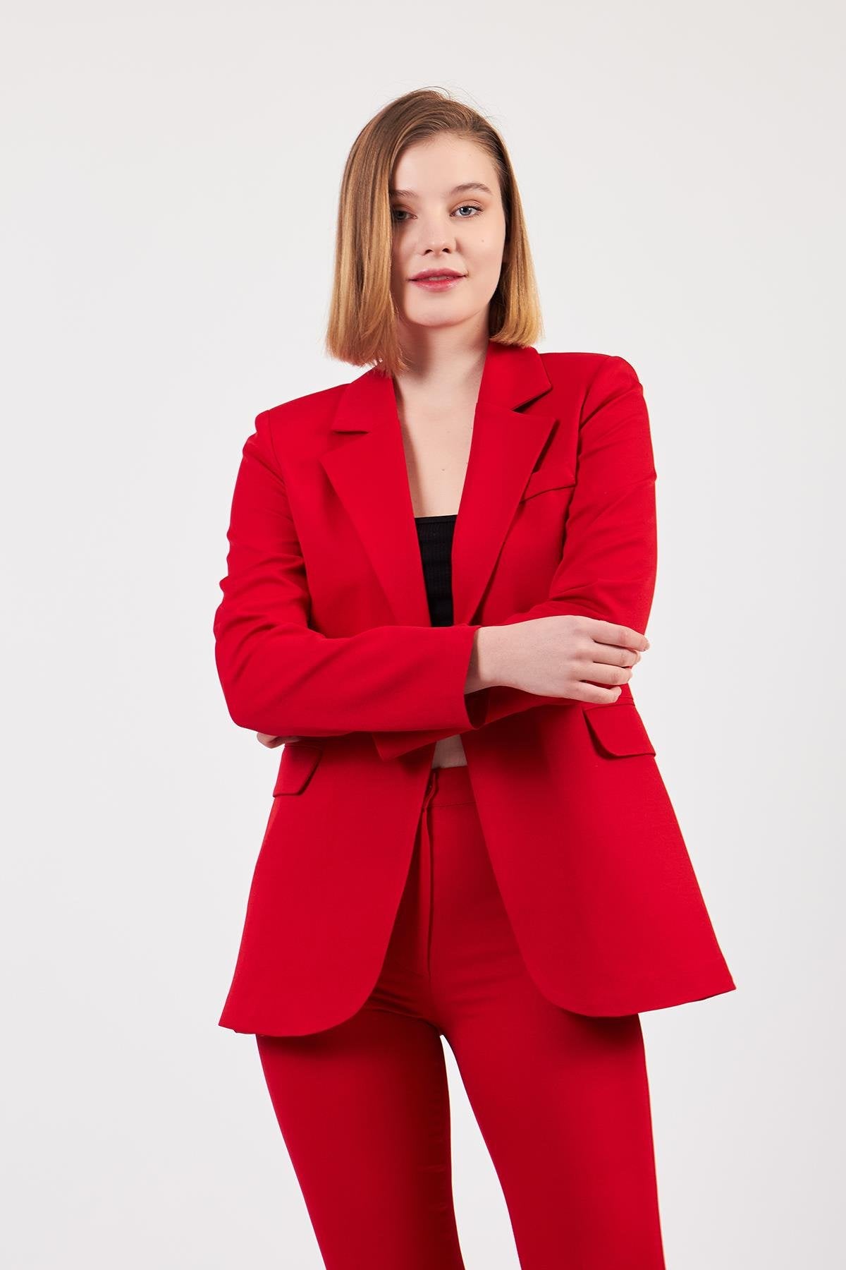 Kırmızı Tek Düğme Ceket