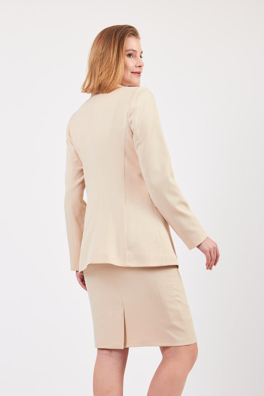 Krem Ceket Etek Takım