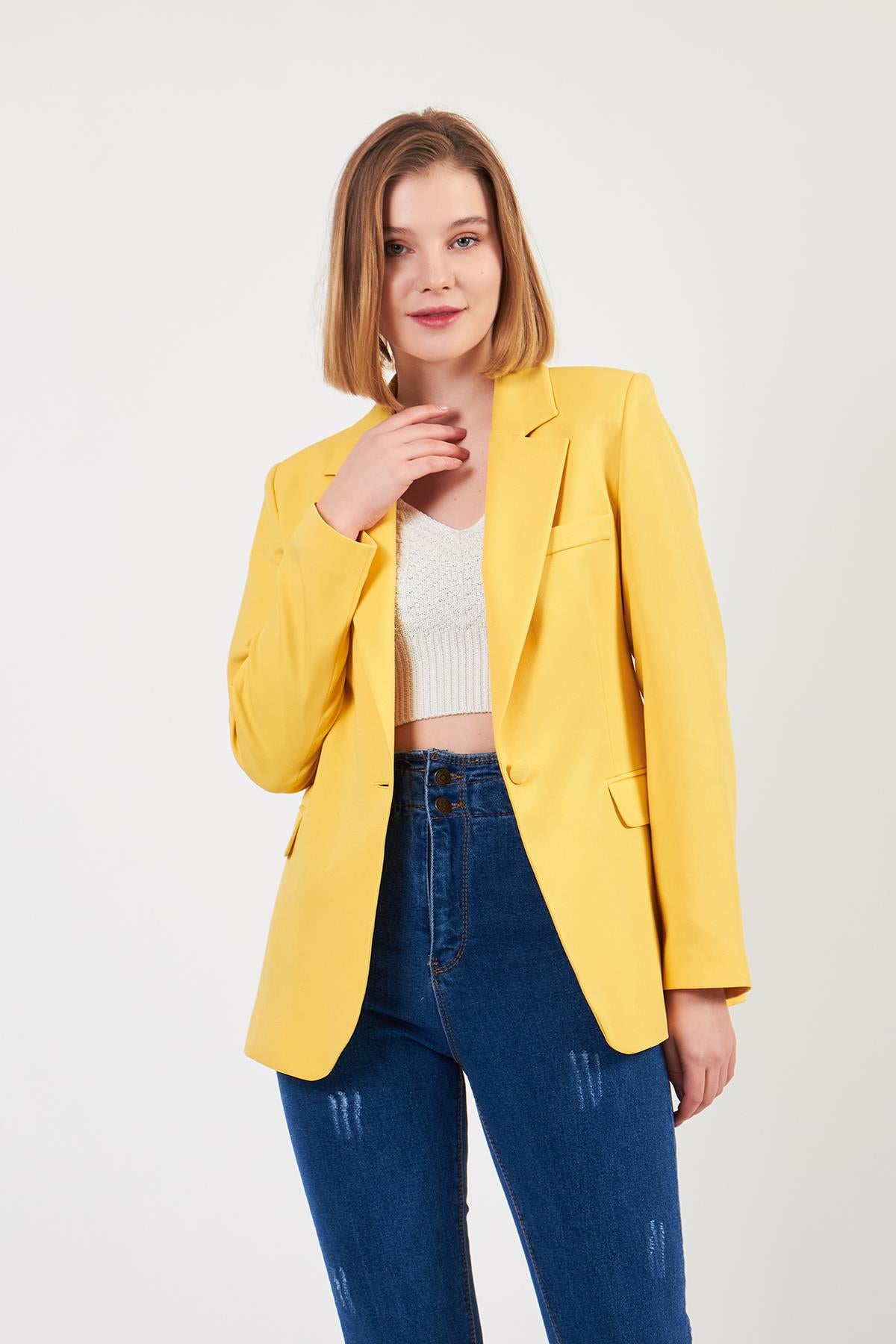Sarı Tek Düğme Ceket