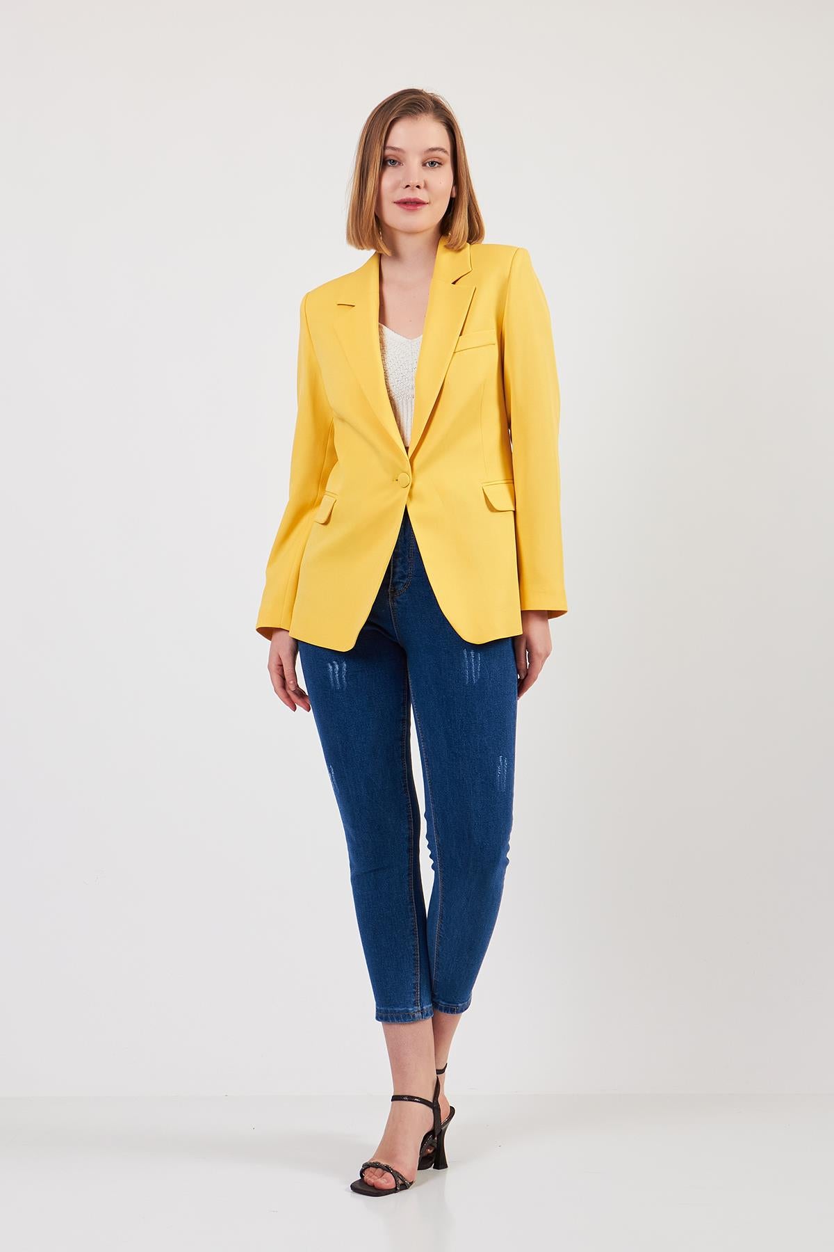 Sarı Tek Düğme Ceket