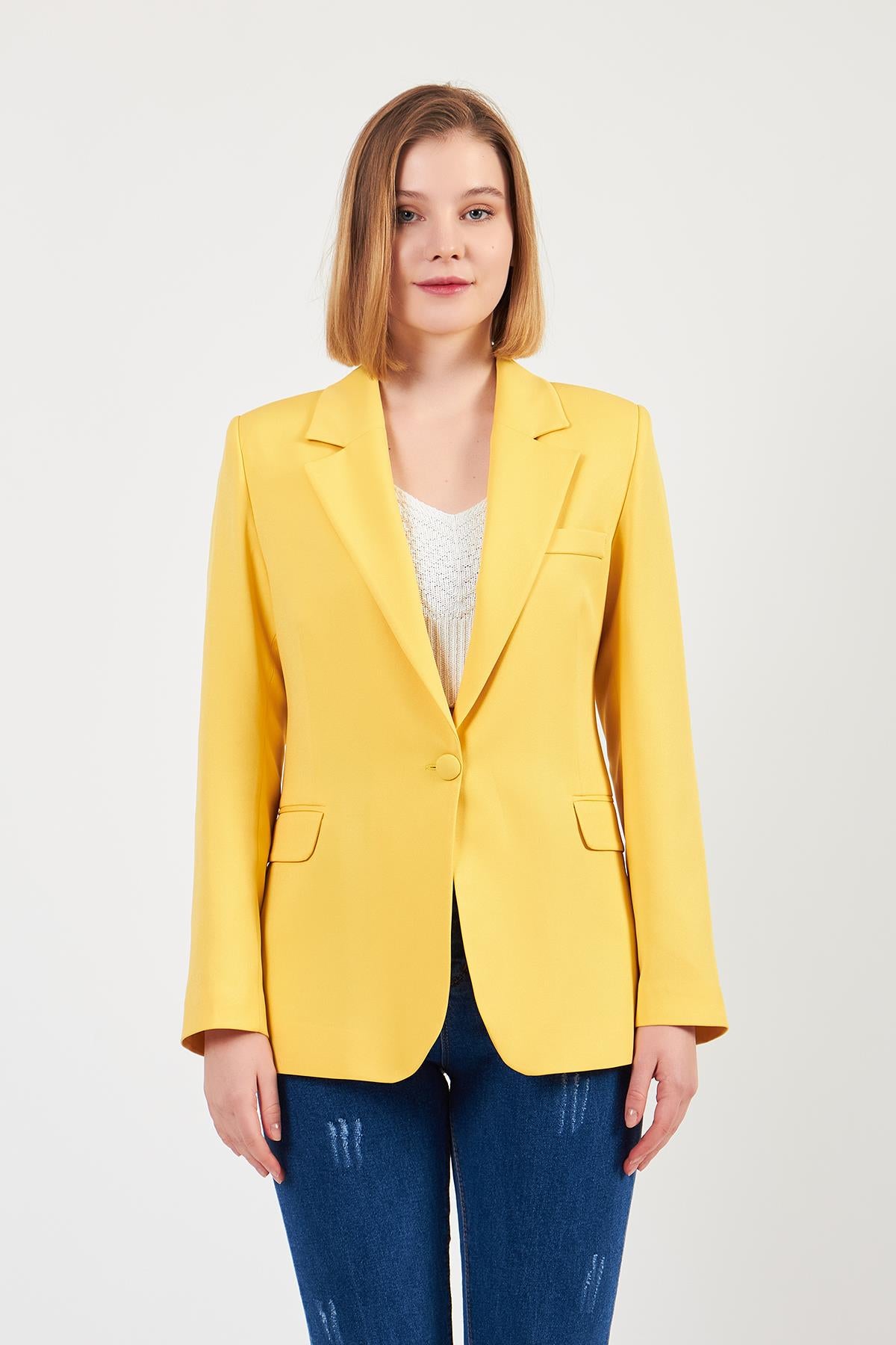 Sarı Tek Düğme Ceket