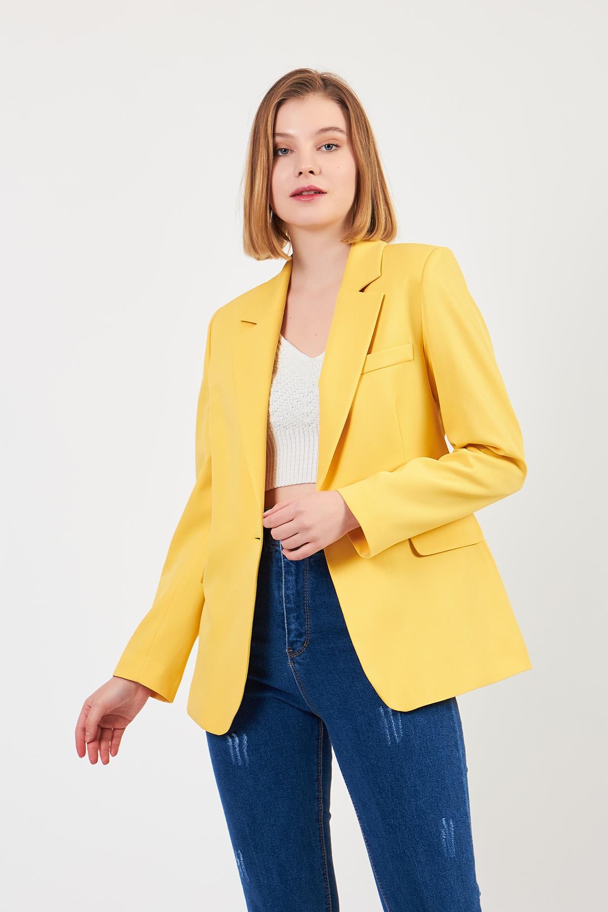 Sarı Tek Düğme Ceket