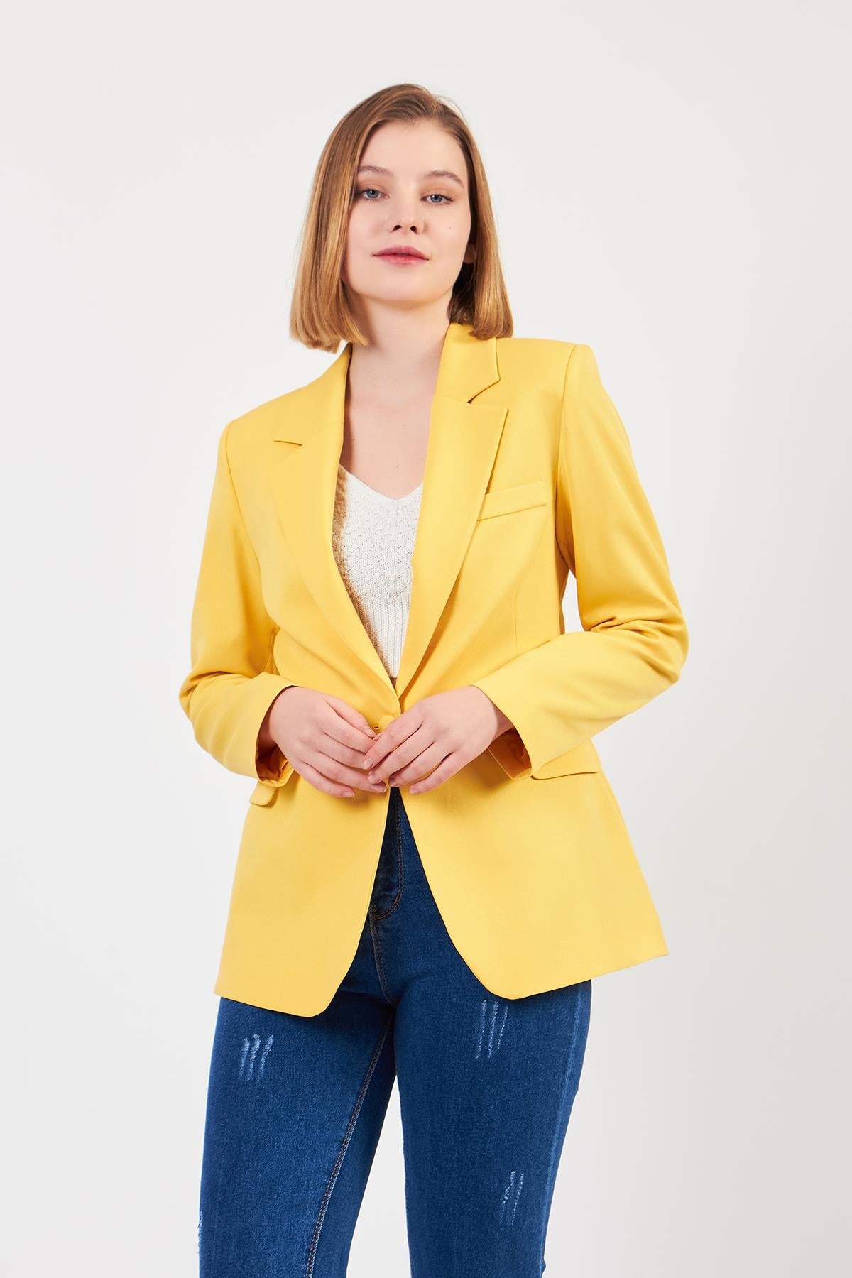 Sarı Tek Düğme Ceket
